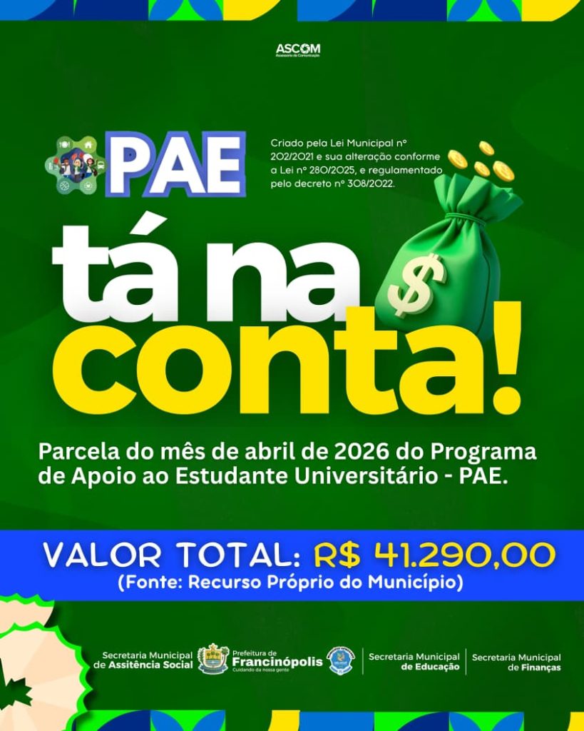 Prefeitura de Francinópolis realiza pagamento do PAE referente a abril de 2026