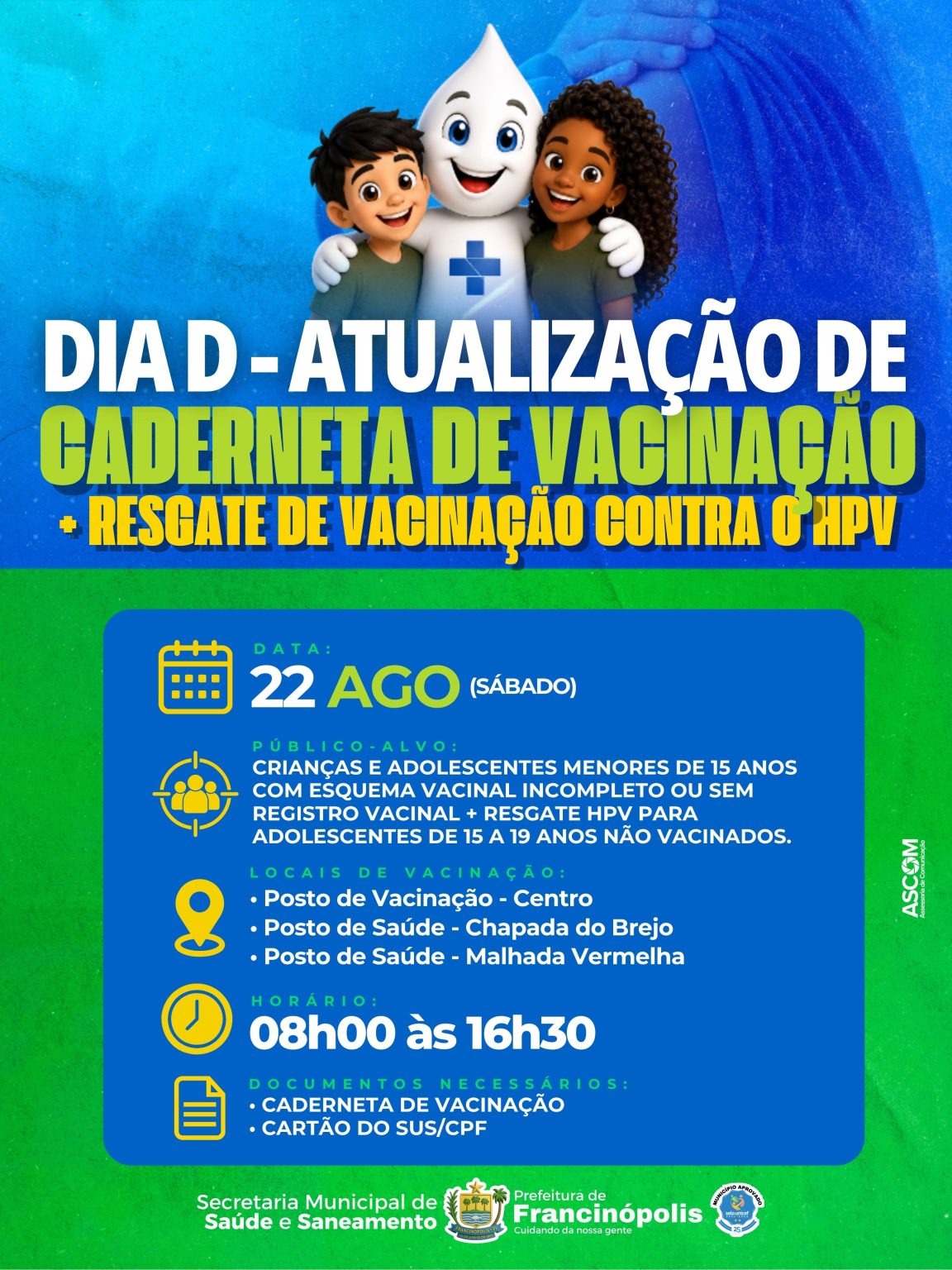 Francinópolis realiza Dia D de Atualização da Caderneta de Vacinação e Resgate contra o HPV neste sábado (22)